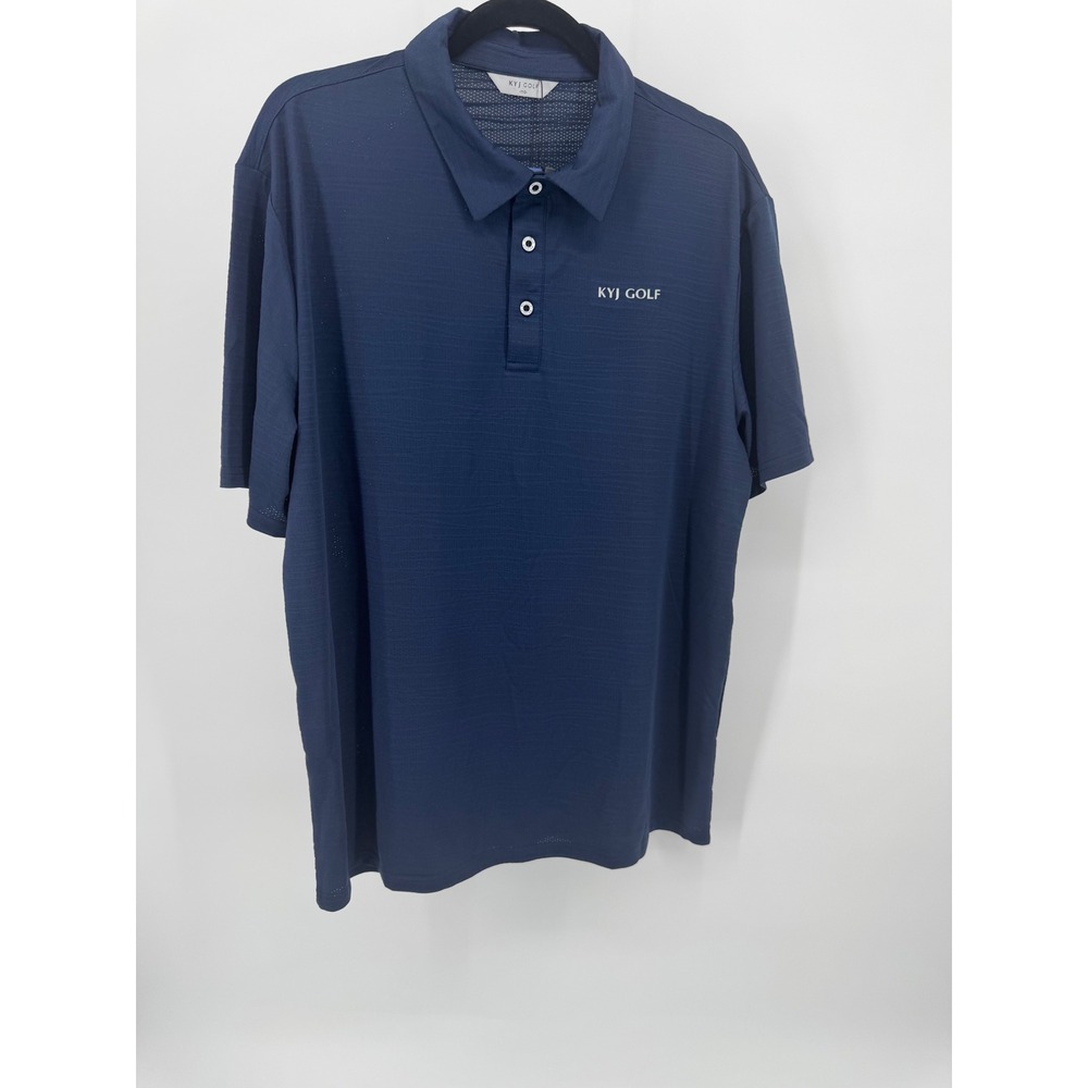 KYJ (Kim Young Joo) Golf Mens Navy Blue Performance Polo Shirt Size 110 L NWT - Picture 2 of 8